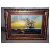 Oil On Canvas "Ship At Sea" , 37" x 48"