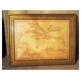 Framed Map Of The Caribbean And West Indies 29" x 37"