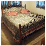 King Bed With Iron And Wood Head And Foot Boards, Pillow Top Mattress And Box Springs On Hollywood F