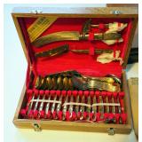 Pure Bronze Flatware Set In Wood Box From Thailand, Appears New In Box