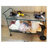Wrought Iron Glass Topped Patio Serving Cart With Wheels 31"H x 50"W x 20"D