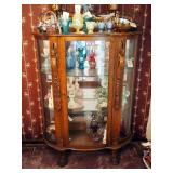 Antique, Curved Glass, Curio Cabinet, With Carved Cherubs And Claw Feet, 72" x 48" x 20", Includes K