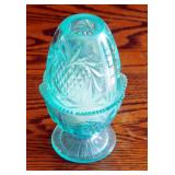 Fenton Iridized Aquamarine Heart Fairy Lamp, 7.5"