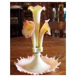 Fenton Burmese Beauty Epergne, With 3 Horn Jack In The Pulpit Vases, 16"