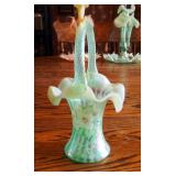 Fenton Hand Painted Aqua Opalescent Spiral Basket, 10", Signed By Artist R. Blevins