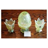 Fenton Opaline, Lilly Of The Valley, Fairy Lamp, 7", With Matching Tea Light Holders, 4.5", Total Nu