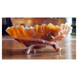 Imperial, End Of Day Glass/Slag, Caramel With Roses Footed Candy Dish, 8"