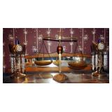 Decorative Glass Scale With Matching Pair Of Candle Lamps
