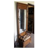 Solid Wood Hall Tree Seat With Beveled Mirror And Storage, 80" x 26" x 14"