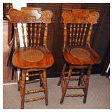 Bar Stools, Carved Spindle Back, Cane Seat, Qty. 2, 45"