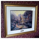 Framed Thomas Kinkade Prints, "The Night Before Christmas" 7575/28000, 23" x 28" And "Cottage" 2302/