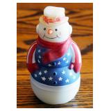 Fenton Art Glass White Opal Satin Patriotic Snowman Figurine, 4"