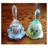 Fenton 95th Anniversary Hand Painted Ocean Scene 6.5" Bell And Hand Painted Opalescent 6" Bell With 