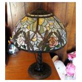 Tiffany Style Replica Leaded Glass Table Lamp With Dragon Fly Motif, 24"