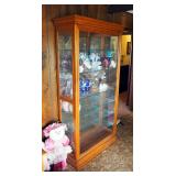 Solid Wood Lighted Display Case With Sliding Front Panel Door, 80" x 44" x 16"