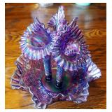 Fenton Purple Carnival Glass, Diamond Lace Crest, Ruffled Edge Epergene With Jack In The Pulpit Vase