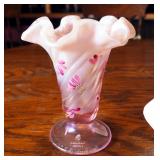 Fenton Satin Basket Weave, Hand Painted Fairy Lamp, Hand Painted Milk Glass Perfume Bottle With Amet