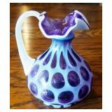 Fenton Plum, Coin Dot, Ruffled Edge Pitcher, 7"