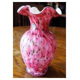 Fenton Vasa Murrihina Adventurine, Green, Rose Pink Vase, 9"