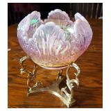Fenton Pink Opalescent Glass Bowl With Stand, 8.5"