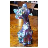 Fenton Iridescent, Hand Painted, Smiling Alley Cat, 11", Signed By C. Smith