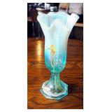 Vintage Fenton Opalescent, Seafoam Seahorse, 11.5" Hand Painted, Signed By P. Heak