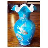 Fenton Designer Show Case Series, Nautical Vase, 8.5", With Hand Painted Fish And Seahorse, Signed B