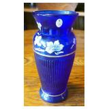Fenton Land Mark Collection, Cobalt HP Vase, 9.5", Hand Painted Signed By Artist, #1477/5000