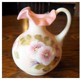 Fenton Burmese, Cannonball Pitcher Honoring Bills 56 Years Of Service, Hand Painted, Signed By Artis