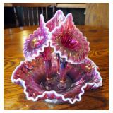 Fenton Cranberry, Iridescent Epergne, 10"