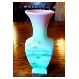 Fenton Green Lotus Mist, Burmese, Square Vase, 8", Hand Painted And Signed By C. Kiggs, #69/1500