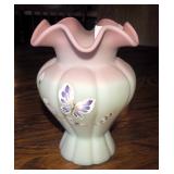 Fenton Lotus Mist, Burmese,"Whispering Wings" Vase, #378/2500, 7" Tall