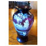 Fenton Purple Hand Painted Mary Gregory Vase, Signed By Artist, 10"