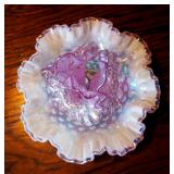 Fenton French Hobnail Pink Ruffled Edge Miniature Epergne, 7"