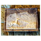 Carved Soap Stone And Walnut Jewelry Box, 3" x 12.5" x 9"