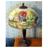 Hand Painted Tiffany Style Table Lamp, Seaside Cottage Theme, 24" Tall