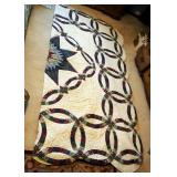 Hand Stitched, Star Burst With Wedding Rings, King Sized Quilt