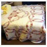 Hand Stitched, King Sized, Wedding Ring With Star Burst Quilt And Wood Quilt Rack