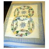 Machine Stitched, Full Sized, Wedding Ring With A Star Quilt With Matching Shams And Quilt Rack