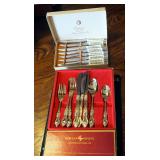 Barclay Geneve, 24K Gold Electro Plate, 4 Place Setting And Stainless Steel Solingen German Steak Kn