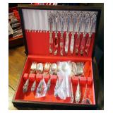 Community Silver Plate, 8-Place Setting With Serving Spoons In Lined Wood Storage Box