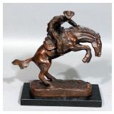 Remington Bronco Buster Bronze Statue On Stone Base, 9"H