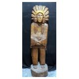 Ivan Crane Solid Wood Carved Store Front Indian, Marked Rutlander, 71"H x 19" Base Dia