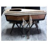 Civil War Era Child Viewing Coffin On Original Folding Stands, 53"L x 20"W, No Glass In View Port Wi