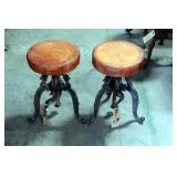 The Barrel Shack Industrial Look "Gabrielle" Adjustable Stools With Cast Bottoms And Leather Seats, 