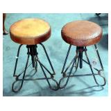 The Barrel Shack Industrial Look "Bridgette" Adjustable Stools With Wrought Iron Bottoms And Leather
