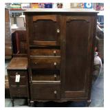 Vintage Four Drawer, Two Door Wardrobe With Glass Knobs, 65.5"H x 42"D x 20"D