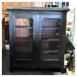 Vintage Hutch Top With Glass Doors And Lions Head Pulls, 50"H" x 46"W x 13"D