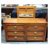 Six Drawer Dresser With Mirror, 77"H x 56"W x 18"D