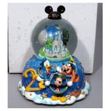 Walt Disney Snow Globes Qty 2 "Sorcerer" Plays "We Wish You A Merry Christmas" And Donald, Goofy & M